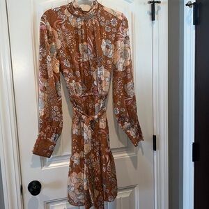 Beautiful Ryegrass Shimmer Floral Dress long sleeve boho western hippie L